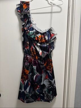 One-Shoulder Floral Ruffle Dress in Multicolor